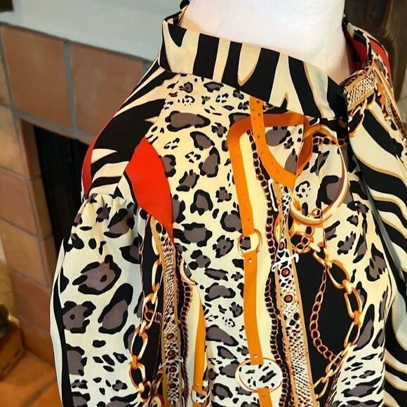 Marc New York Mixed Media Animal Print Blouse, size L - Picture 4 of 9